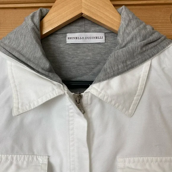 Brunello Cucinelli White Women's Jacket with Gray Hood S - Picture 4 of 11